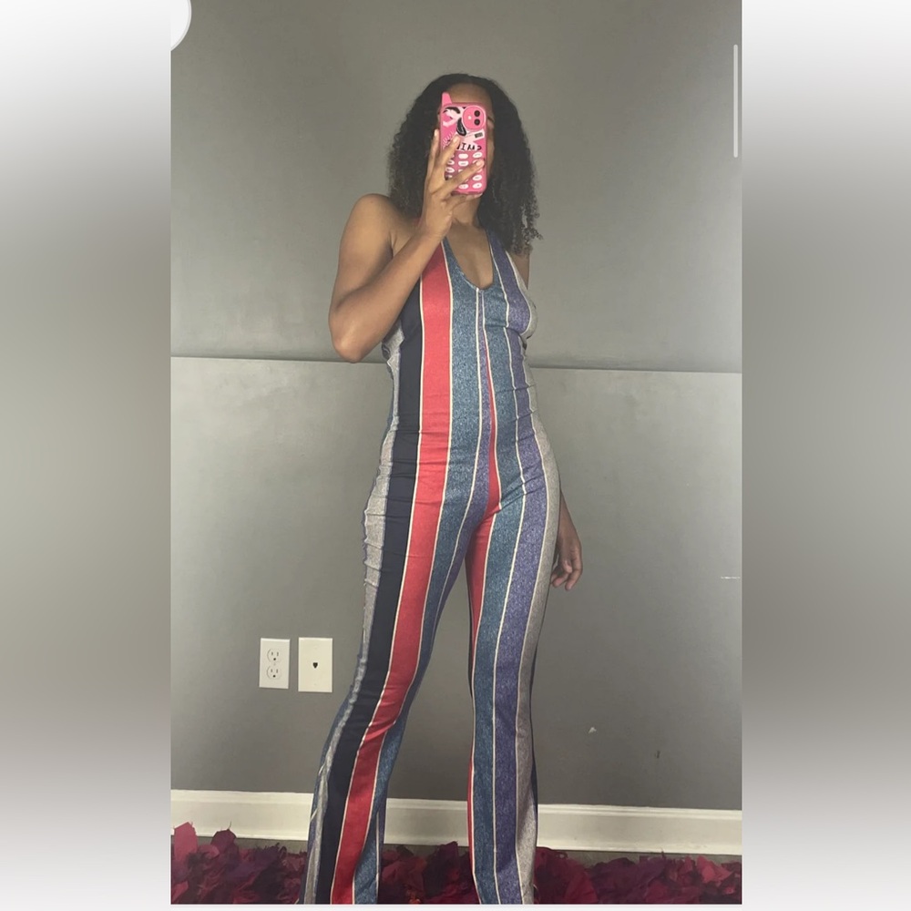 L Striped Jumpsuit slight flare bottoms